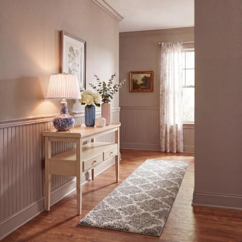 SAFAVIEH Hudson Shag Runner Rug 2'3x8', Plush Trellis Grey & Ivory SGH282B