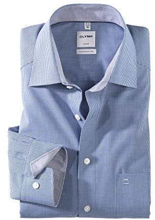 OLYMP Luxor comfort fit Hemd Langarm Karo- Gr. 46, Dunkelblau