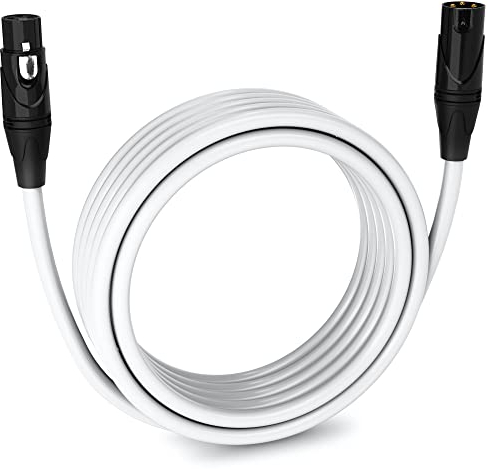 LyxPro Balanced XLR Cable 6.1m Premium Series Professional Microphone Cable, Powered Speakers and Other Pro Devices Cable, White