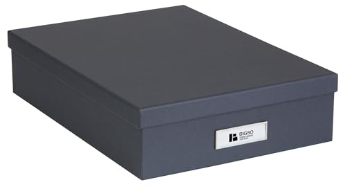 Bigso Oskar Fiberboard Label Frame Document Letter Box - File Organizer Box for Important Paperwork - Document Storage with a Lid & Metal Label Window - 3.3 in x 10.2 in x 13.8 in - Dark Grey