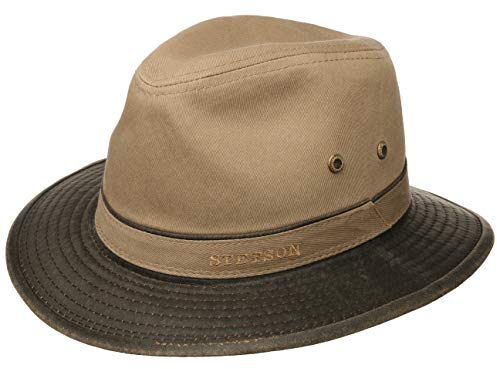 Stetson Traveller Herren Sonnenhut Packable Knautschbar Used Look Markenstickerei Stoffhut Frühjahr Sommer Dunkelbeige S (54-55 cm)