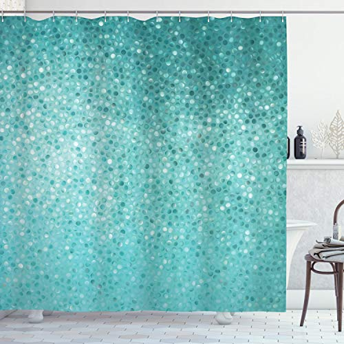 ABAKUHAUS Türkis Duschvorhang, Tupfen-Muster, Stoffliches Gewebe Badezimmerdekorationsset mit Haken, 175 x 220 cm, Turquoise Seafoam