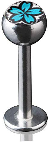 viva-adorno 1,2 x 8mm Lippen Piercing Stecker Labretstecker 316L Chirurgenstahl 20 verschiedene Motive Picture Logo Z379, S17 Hibiskus türkis