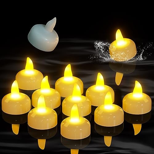 PChero LED Schwimmkerzen 12 Pack Schwimmende Wasserdichter Teelichter für Pool Badewanne Teich Party und Hochzeit