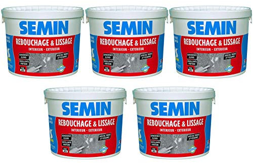 Semin - Enduit de Rebouchage en Pâte Spécial Fissures et Trous de Vis - Intérieur/Extérieur - Seau de 4 kg (Lot de 5)