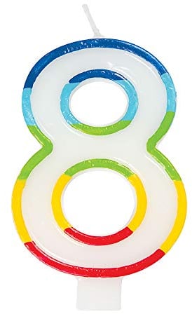 Vibrant Rainbow Border Number 8 Birthday Candle (7cm x 12cm) - Stunning Multi-Colored Party Decor - Uniquely Crafted for Celebratory Milestones - 1 Pc