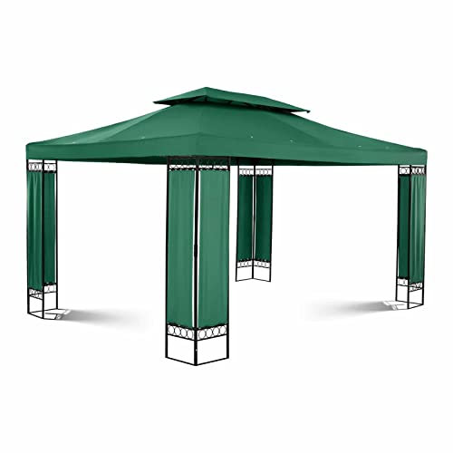 Uniprodo Garden Pavilion Outdoor Gazebo Metal Pergola Gazebo 3x4m 180g/m3 Dark Green UNI_PERGOLA_3X4GF (Powder-Coated Iron, Polyester, Total Height 2.60m)
