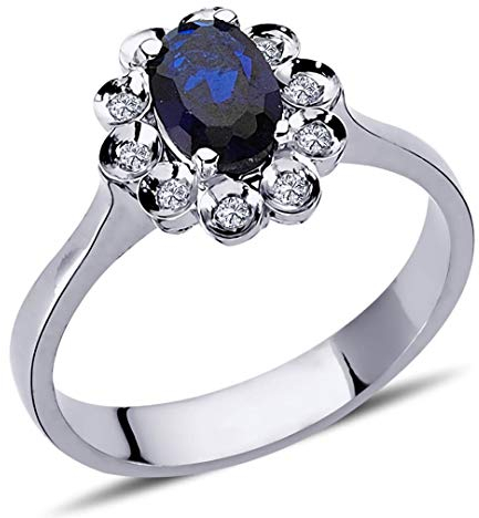 Diamant Oval Saphir Entourage Ring ?n 14 Karat Weißgold