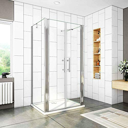 Aica Sanitär U-FORM Duschkabine 100x80x80cm U-Kabine Duschabtrennung Dusche Duschtür 6mm Nano Glas Doppel H195cm
