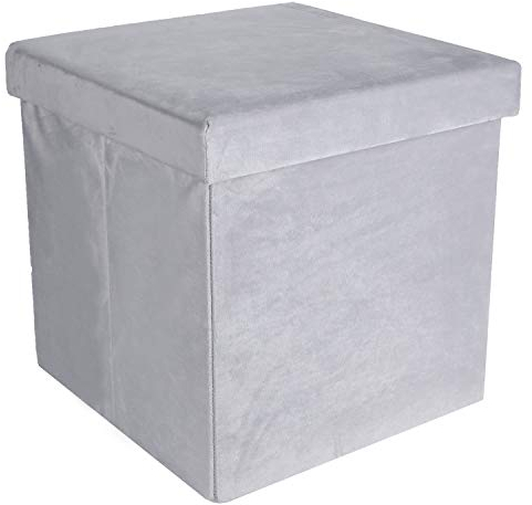 H4L Aufbewahrungsbox Sitzbox Sitzwürfel Sitztruhe Stoff Samt-Optik Sitzhocker faltbar Hocker mit Stauraum 40x40x40cm Hellgrau