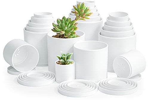 Pack of 20 White Plant Pots (4 Set of 2 Inch, 2.5 Inch, 3 Inch, 3.5 Inch, 4 Inch) Small Garden Planter Pots for Plant with Drainage Holes and Saucers, 74-U-XS-1