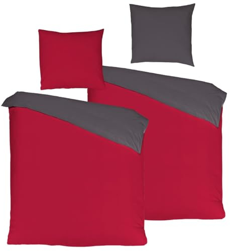 JACK by Mistral 4tlg. Wende Bettwäsche Uni Einfarbig Bordeaux Dunkelgrau Edel Perkal 100% Ägyptische Baumwolle, Größe:4 TLG. 155x220cm