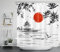 LB Japanische Rote Sonne Duschvorhang 180x180cm Bambus und Koi Antischimmel Wasserdicht Badezimmer Vorhänge, Schwarz und weiß Polyester Stoff Bad Vorhang mit Haken