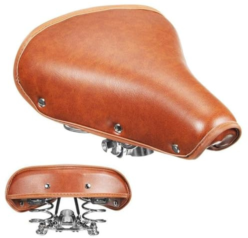 Universeller Pu-Fahrradsattel, Brauner Retro-Fahrradsattel Aus Pu-Leder, Weicher, Bequemer Fahrradsitz, Wasserdichtes Großes Polster Mit Stoßdämpfer, Passend Für 7/8-Befestigungsstange
