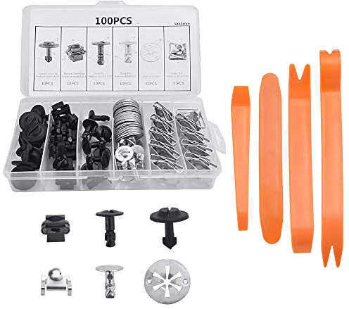 SPEACOUR 100 Stück Stoßstangen Befestigung Clips Auto Befestigung Clips Stoßstange Spreiznieten Stoßstange Karosserie Clip Kühlerabdeckung Trim Clip mit 4 Entfernungswerkzeug für Autos, Motorräder