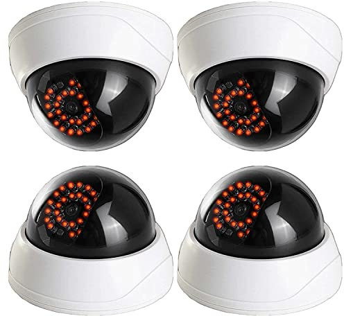 MaximalPower Fake CCTV Security Dummy Dome Camera with Red LED Light for Home, Shop, Business, etc. (4 Pack)