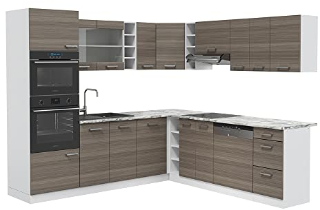 Vicco Eckküche R-Line, Küchenzeile in L-Form, Edelgrau/Weiß, 237 x 247 cm ohne Arbeitsplatte
