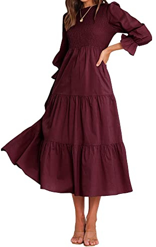 BTFBM Women Casual Long Sleeve Crew Neck Fall Dress Bohemian Relaxed Fit Floral Flowy Maxi Dresses Tiered Cocktail Dress