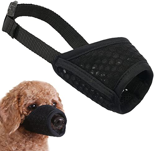 Dog Muzzle Soft Mesh Muzzle - Adjustable Breathable Dog Muzzle, Dog Mask, Mouth Cover for Anti-Biting Anti-Barking, Allows Panting Drinking (Black, Size XS)