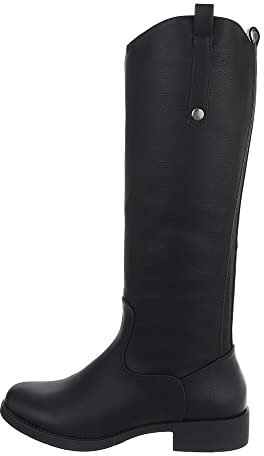 Ital Design Damenschuhe Stiefel Flache Stiefel, 5685-, Kunstleder, Schwarz, Gr. 37