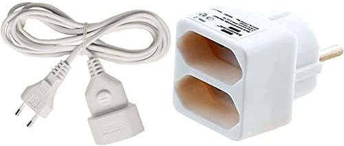 Brennenstuhl Kunststoff-Verlängerungskabel (5m Kabel, mit Euro-Stecker und Kupplung) weiß & Mehrfachsteckdose (Steckdosenadapter 2-Fach Eurosteckdose mit erhöhtem Berührungsschutz) weiß