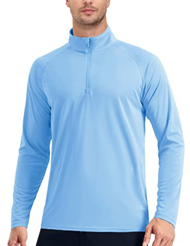 EKLENTSON 1/4 Zip Tops Men Sun Protection Long Sleeve Running T Shirt Casual Sport Solid Color Rash Guard Tee Top,Blue,M