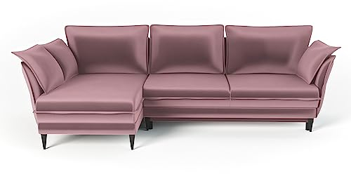 Siblo Ecksofa mit Schlaffunktion Vivienne Kollektion - Große Couch L Form 4 Personen - Schlafcouch mit Bettkassen - Klappsofa mit Bettkasten Sofa 4-Sitzer - 265x183x95 cm - Rosa - Linke Ecke