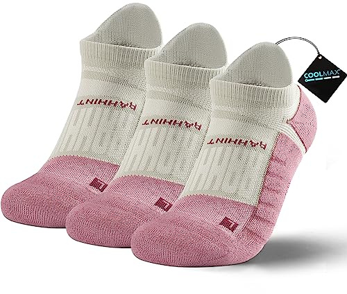 Coolmax Anti-Blister Cushioned Running Socks Ankle Compression for Women and Men, Lightweight Summer Marathon Walking Training (3 Pairs)