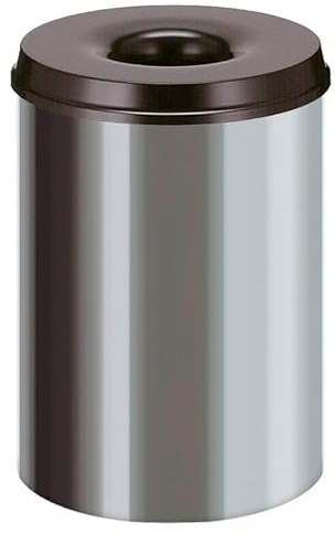 PROREGAL Selbstlöschender Papierkorb & Abfallsammler aus Edelstahl | 30 Liter, HxØ 47x33,5cm | Silber, Kopfteil Schwarz