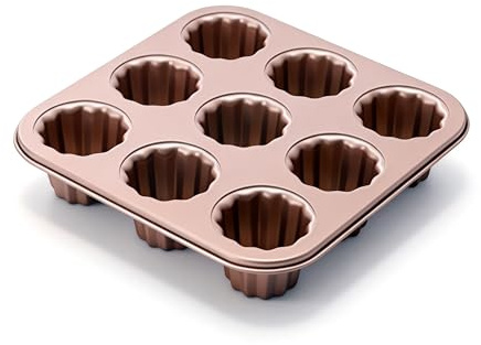Cannele-Form, antihaftbeschichtet, für Cupcakes, Muffins, goldene Kanälen, Backform, Backform, Karbonstahl (9 Mulden)