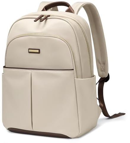 GOLF QUALITY Rucksack Damen, Schulrucksack Damen mit Laptopfach, 14 Zoll Laptop Rucksack groß, lässiger Tagesrucksack, Anti-Diebstahl Rucksack Elegant für Arbeits Reise Travel Uni,Beige