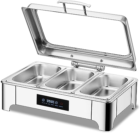 9L Scaldavivande Elettrico per Buffet, Acciaio Inossidabile Chafing Dish Elettrico, Professionale Vassoi Scaldavivande con Touche Intelligente LED, Temperatura Regolabile30-90°C(Size:1/3)