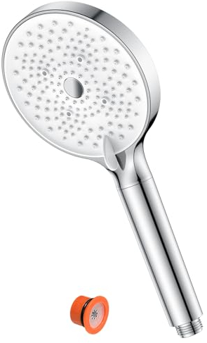 YEAUPE Duschkopf mit Filter-YEAUPE Duschkopf Wassersparend 6 Strahlarten, Wassersparender Duschkopf Druckerhöhend Sparduschkopf, Duschkopf Regendusche Gross(130mm Durchmesser), Chrom/Weiß