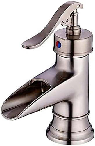 Nostalgie Wasserfall Bad Wasserhahn Retro matt Silber Waschtischarmatur Einhebel Mischbatterie Waschbecken Armatur Einhandmischer Waschtischbatterie f.Badezimmer aus Messing Gebürsteter Nickel (H18cm)