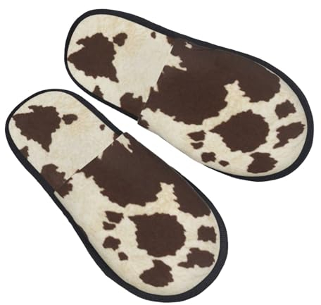 DEHIWI Kuhfell Print Frauen Fuzzy Hausschuhe Weiche Warme Rutschfeste Haus Hausschuhe Gemütlich Niedlich Home Schuhe Für Indoor Outdoor Schlafzimmer, Schwarz , Large