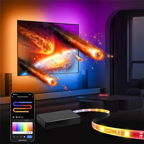 PurezmMoto TV LED Back light Music Sync RGB Colour Changing Led Lights,Led Lights for TV with HDMI Sync Box,App Control TV Led Strip Lights Sync (Size : 65inch Four Sides)