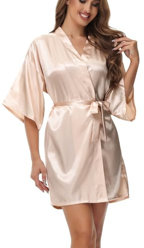 Starblazia Peignoir Satin Femme Kimono Femme Soie Court avec Ceinture Peignoir Mariée Bridesmaid Robes de Chambre Demoiselle d'honneur,XXL,Champagne