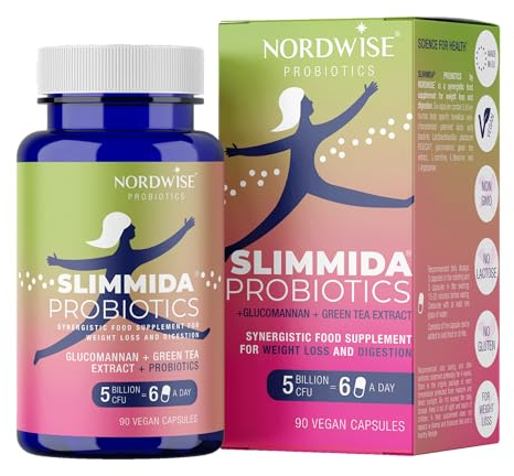 NORDWISE Slimmida 90 Probiotika Kapseln hochdosiert zum Gewichtsmanagement (5 Mrd KBE) I Verdauungsunterstützung, Stressabbau & Stoffwechselanregung I 2 Wochen Vorrat