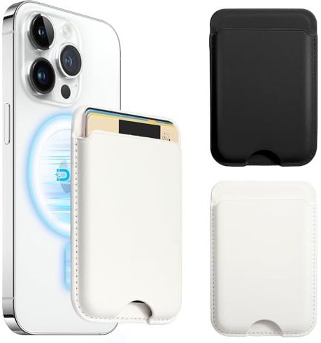 Zemexy Magnetic Wallet Compatible with Magsafe,2Pack with Mag Safe Card Holder for Apple iPhone 15/14/13/12 Pro/Max/Plus/Case,Vegan Leather RFID Phone Wallet Fits 4 Cards - White+Black