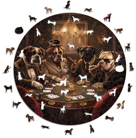 Iconic Puzzles – Dogs Playing Poker, fantasy animals, 100 % nachhaltiges Holzpuzzle, Geschenke für Kinder und Erwachsene, Größe M, 350 Teile