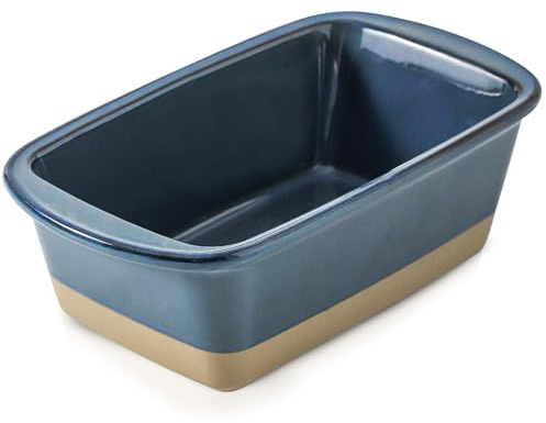 HVH Kastenform aus Keramik, zum Backen von Brot, 22,9 x 12,7 cm, rechteckige Brotform, Brotbackform zum Kochen, Bauernhaus-Stil (blau)