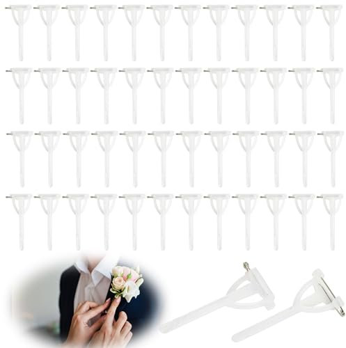 Anstecknadeln für Ansteckblumen, 50 Stück, Kunststoff-Boutonnieres, Sicherheitsnadeln, unsichtbar, dreieckig, Knopflochnadel mit T-förmigen Clips, Halter für Heimwerker, Hochzeit, Blumen, Bräutigam,