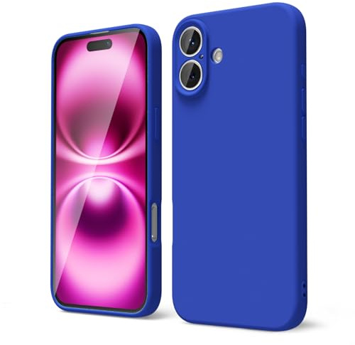 oakxco for iPhone 16 Plus Case Liquid Silicone, Fluorescent Bright Solid Color, Soft Rubber Gel Elegant Aesthetic Cover, Thin Slim TPU Matte Plain Smooth Case for Women Girl Cute, Royal Blue