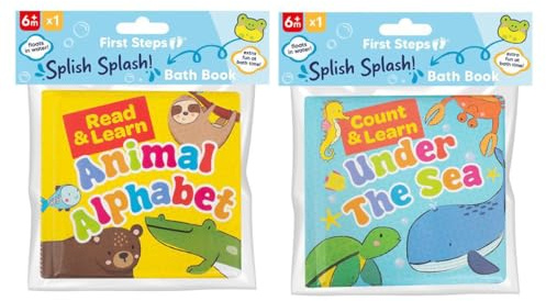 Pack Of 2 Baby Bath Books Educational Number Letters Stimulating Sensory Interactive Sea Life Animals