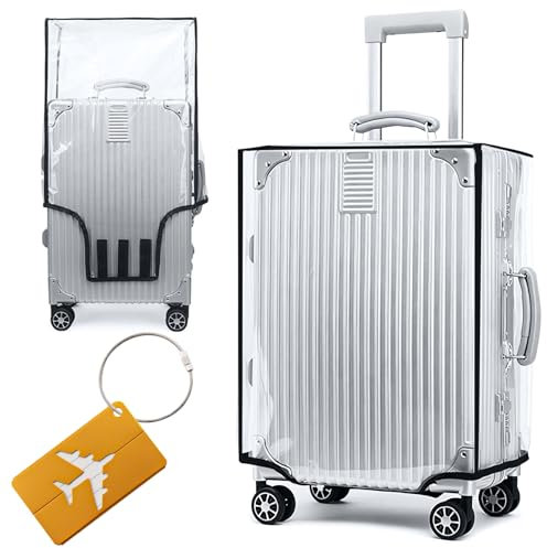 TOKSEO PVC Kofferhülle Kofferschutzhülle Blau Transparent, Koffer Schutzhülle Reise, Wasserdicht Gepäckabdeckung Koffer Abdeckungen Luggage Cover mit 1 Gepäckanhänger Wiederverwendbar (28 Zoll)
