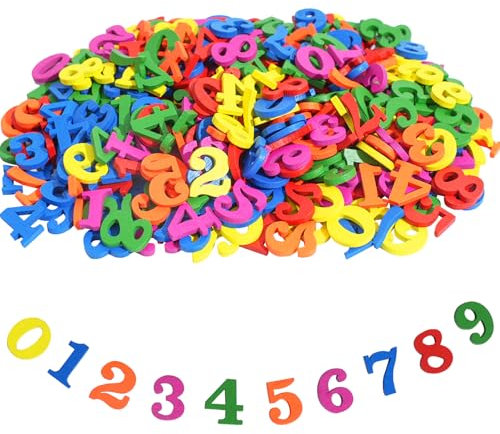DLUSZERT 360 Stück 0-9 Bunte Kleine Holzzahlen, 15MM Gemischt Farbige Holz Zahlen, Unbearbeitete Holznummern zum Basteln, Natürliche Zahlen aus Holz für DIY Kunsthandwerk Dekoration Display Hochzeit