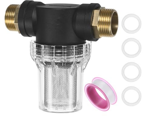 M METERXITY Filtro Pompa Acqua con 2Pz Connettori Ottone, Filtro Tubo 1 per Tubo Giardino Esterno Serbatoio Acqua Rv Lavatrice a Pressione Ingresso (20 Mesh)[Nero]