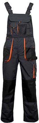 Agritrade AK Men's Work Bib & Brace - Classic - Multipockets, Regulation of the Waist Size Trousers, Wide Braces, Solid Buckles, Reinforced Workwear Grey - Orange
