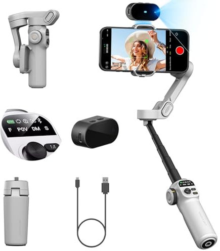 AOCHUAN Estabilizador de cardán para teléfono Inteligente, Varilla de extensión, Seguimiento de rostros sin Aplicaciones, cardán para iPhone y Android, estabilizador Gestos Control, Smart X2AI Blanco