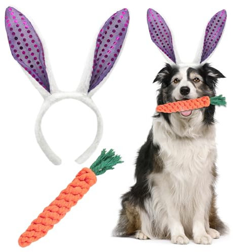 Osterhunde Stirnbänder, Puppy Karotte Seil Spielzeug Geflochtene, Hunde Osterhasen Kostüm, Verstellbar Haustier Ostern Party Kostüm Zubehör, Osterhasen Kostüm für Hund Katze Welpen